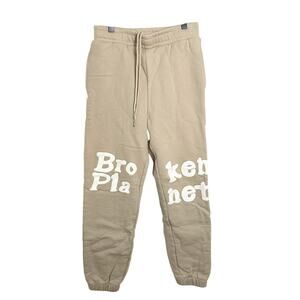 Broken Planet Market Jogger Sweatpants Beige Logo Drawstring Waist Size XS